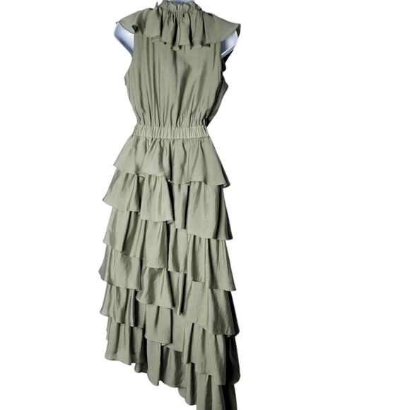 Elliatt XS Sage Green Ruffle Tiered Maxi Dress Asymmetrical Hem Boho Formal - Picture 2 of 11